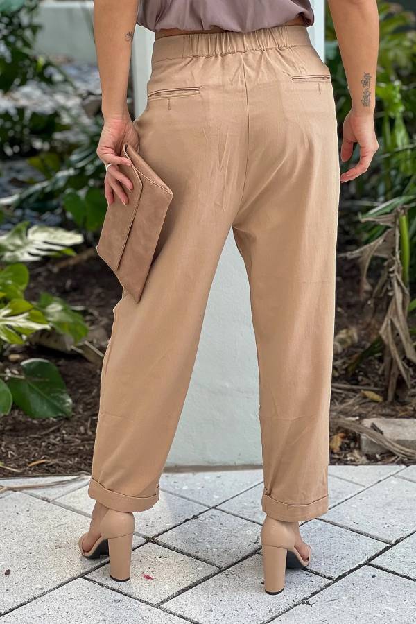 Taupe Unbalanced Button Cropped Pants