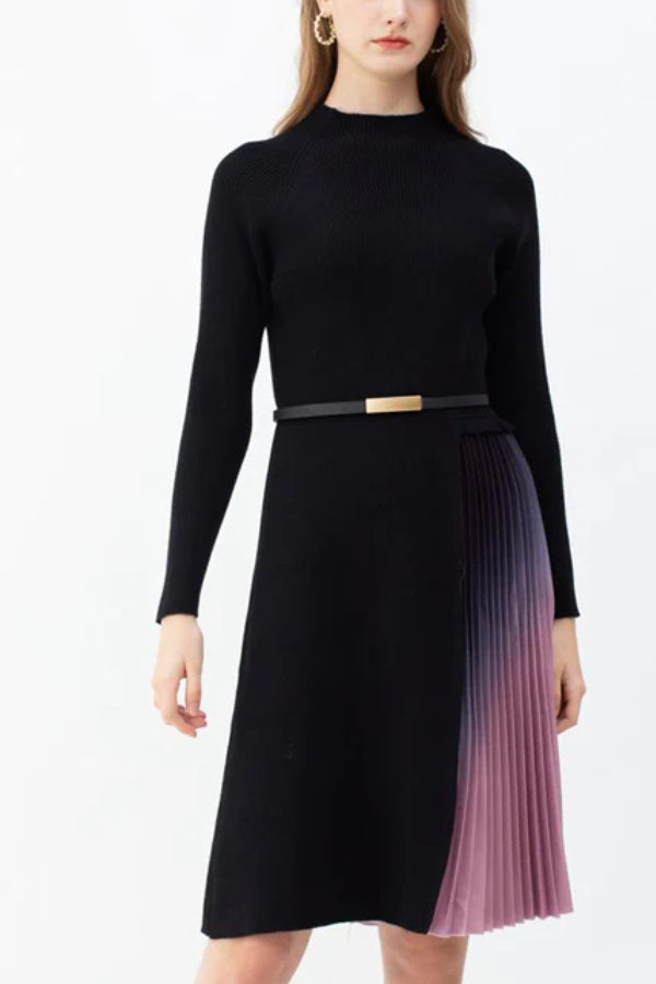 ROMANCE THAT WOWS PLEATED BELTED KNIT DRESS