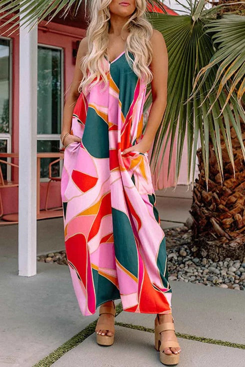 Boho Print Slip Sleeveless Maxi Dress