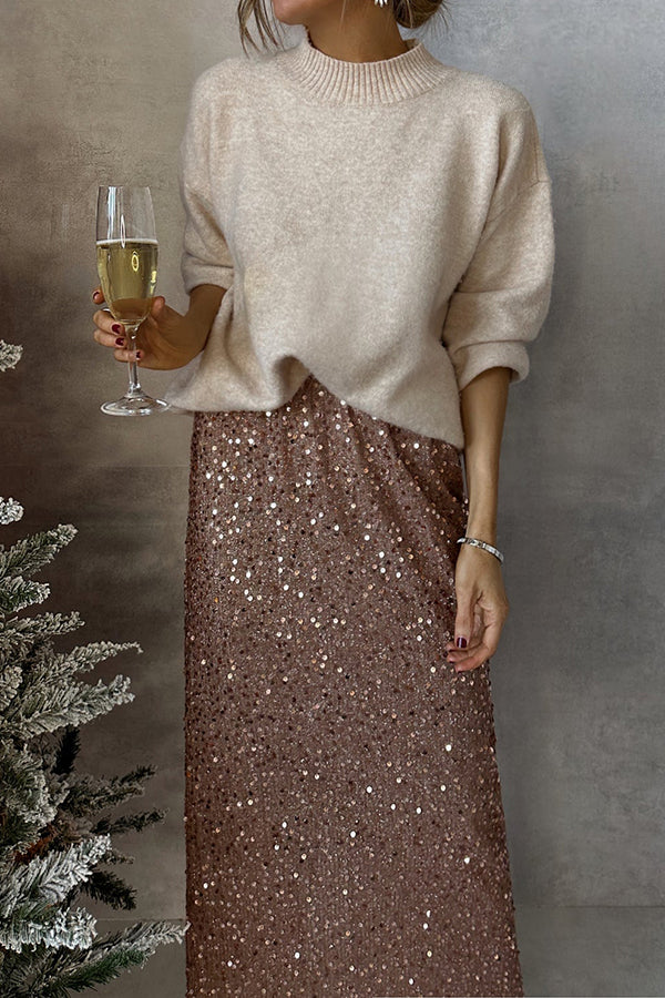 Fashionable high-waisted slimming sequined skirt