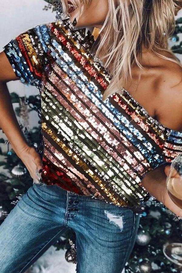 Sexy Sequined Tailored Cutout T-Shirt