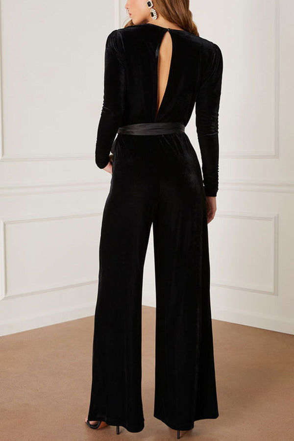 Love One Another Velvet Pocketed Cutout Back Jumpsuit