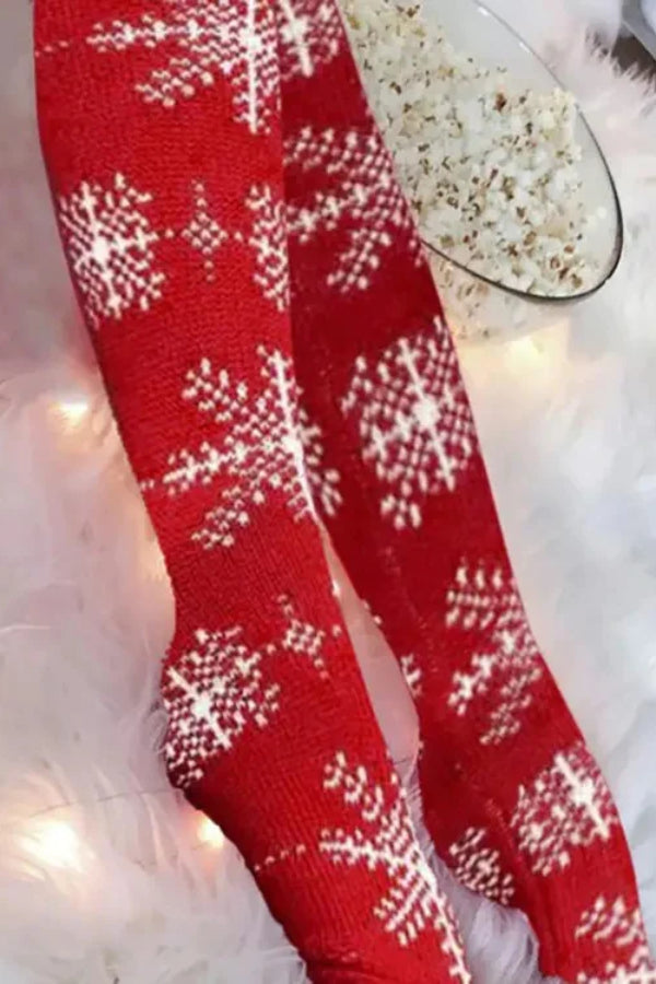 Christmas Snowflake Pom Pom Knee Length Socks