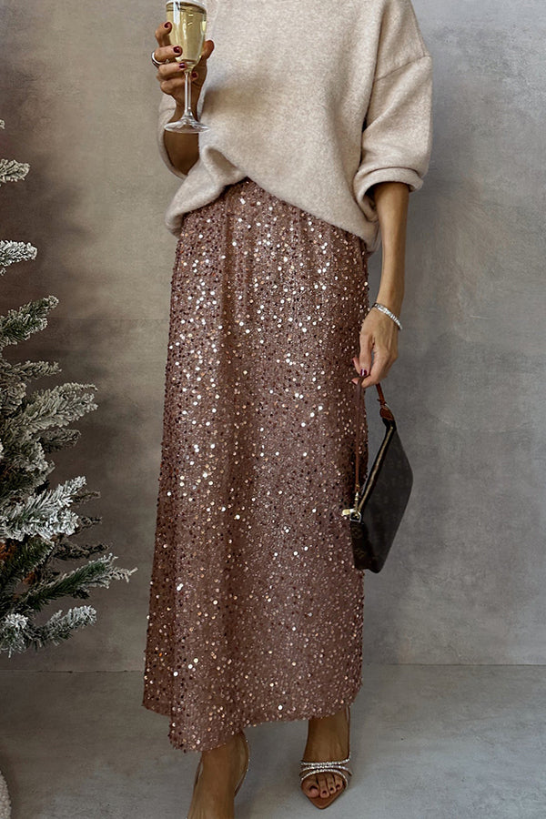 Fashionable high-waisted slimming sequined skirt
