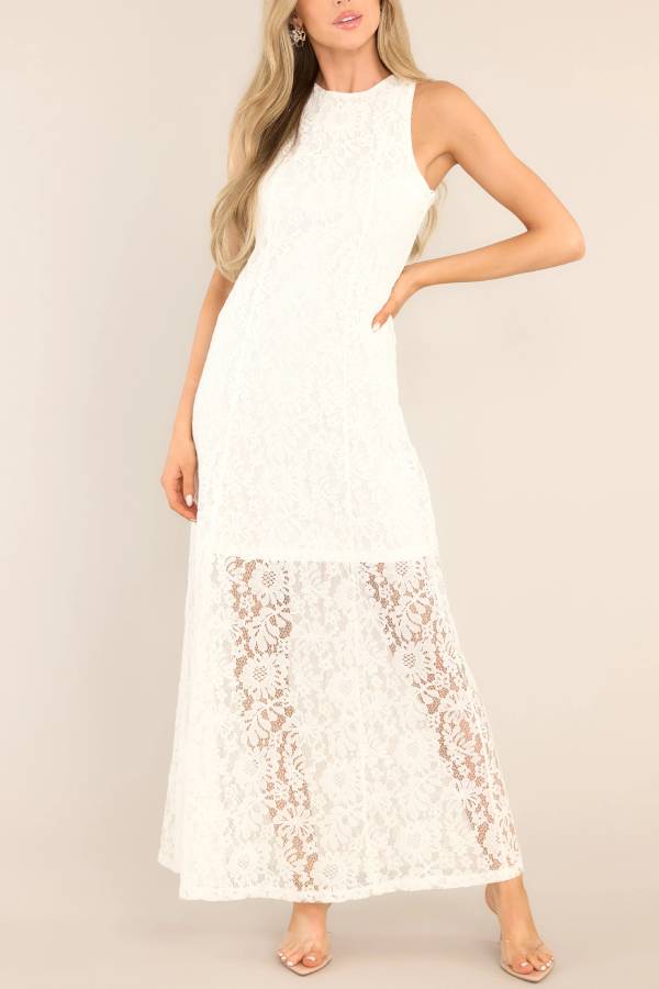 Irresistible Charm White Lace Maxi Dress