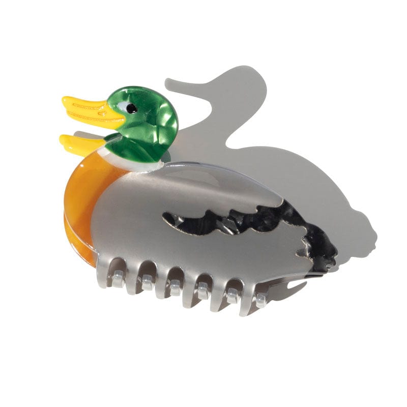 Gray & Green Duck Animal Shaped Hair Claw